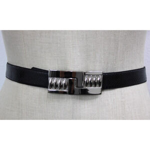 Vintage R.H. Macy Buckle Adjustable Black Snake Skin Belt by Morgan Taylor Sz M